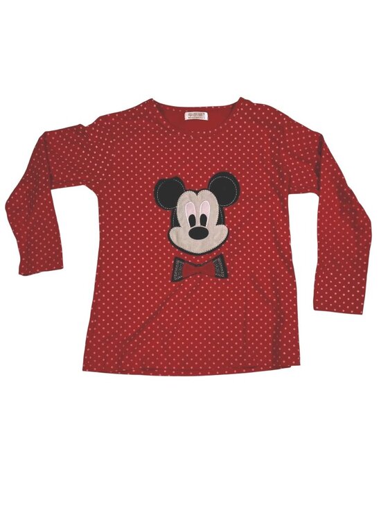 Hauerfei Other - Hauerfei Womens Long Sleeve Mickey Mouse Shirt Lg Red Pink Patches Polka Dot
